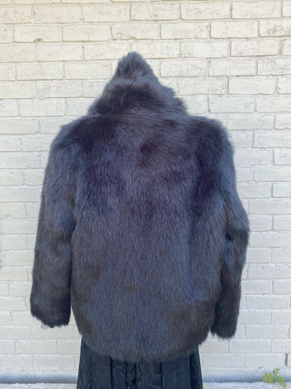 80s Falcone Black Hooded Faux Fur Coat Parka Jack… - image 9