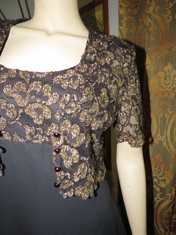 Rhapsody Ltd. Black Vintage Dress with Sheer Gold… - image 8