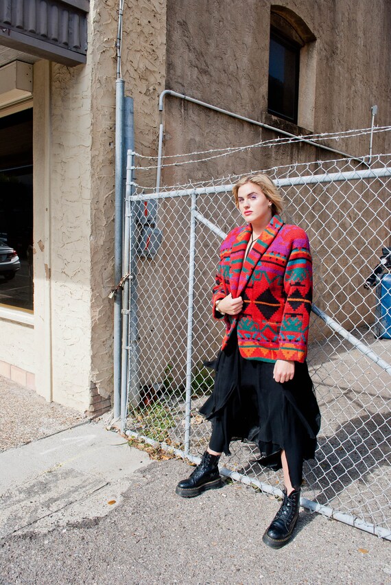 Southwestern Blanket Coat Wool Vintage 80s Neiman