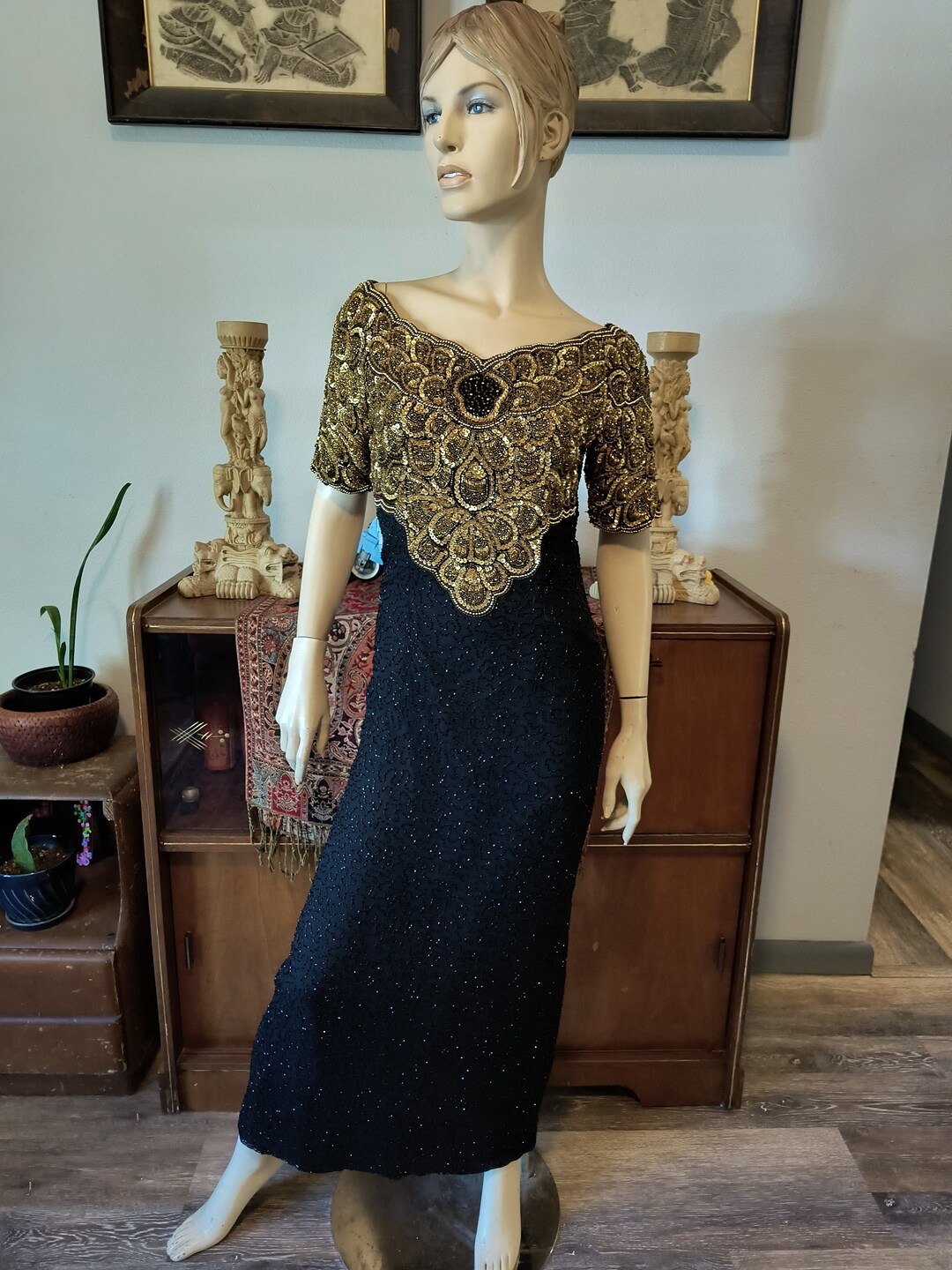 long fitted black dress with sleeves – InAvati Vintage 70s handmade gunne Excellent Size:UK 5