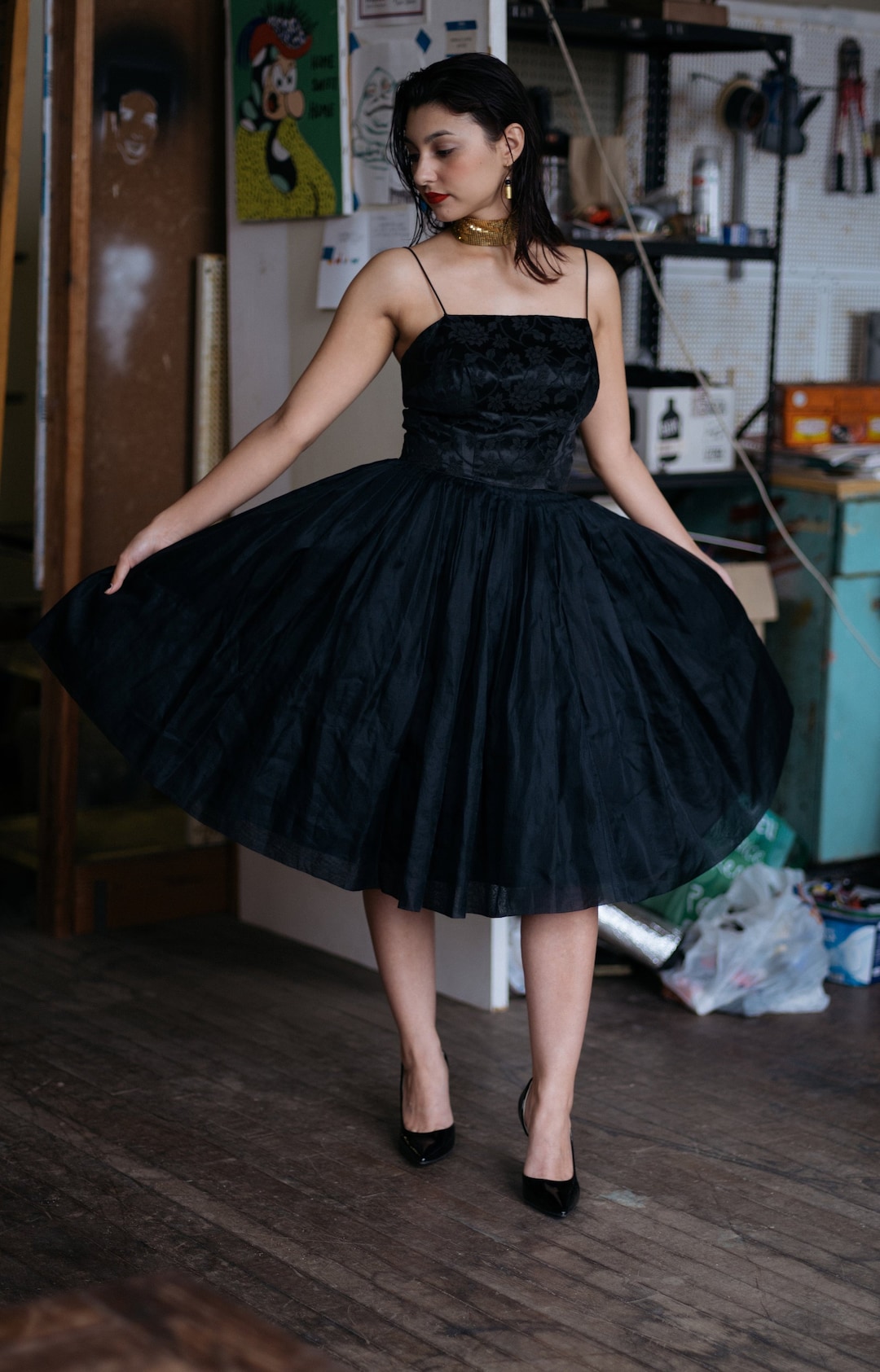 high fashion black dress Velvi Sheer-Waist Long Black Prom Dress Naomi Black / XSmall