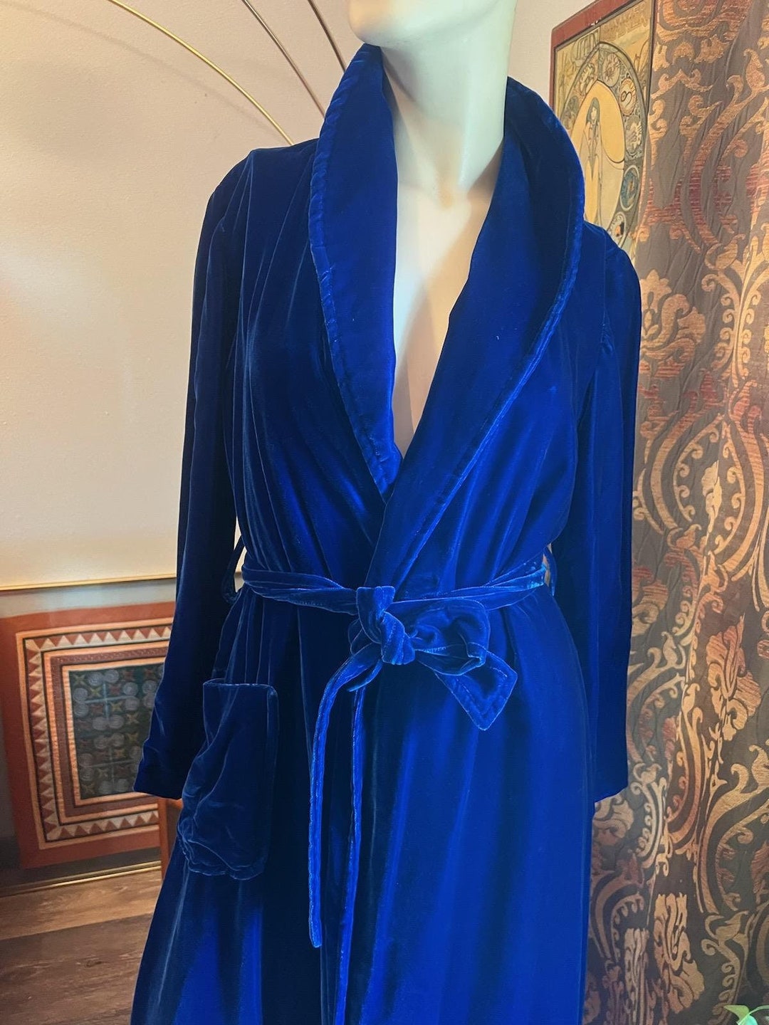 Vintage Royal Blue Velvet Robe Duster Overcoat Loungewear Etsy