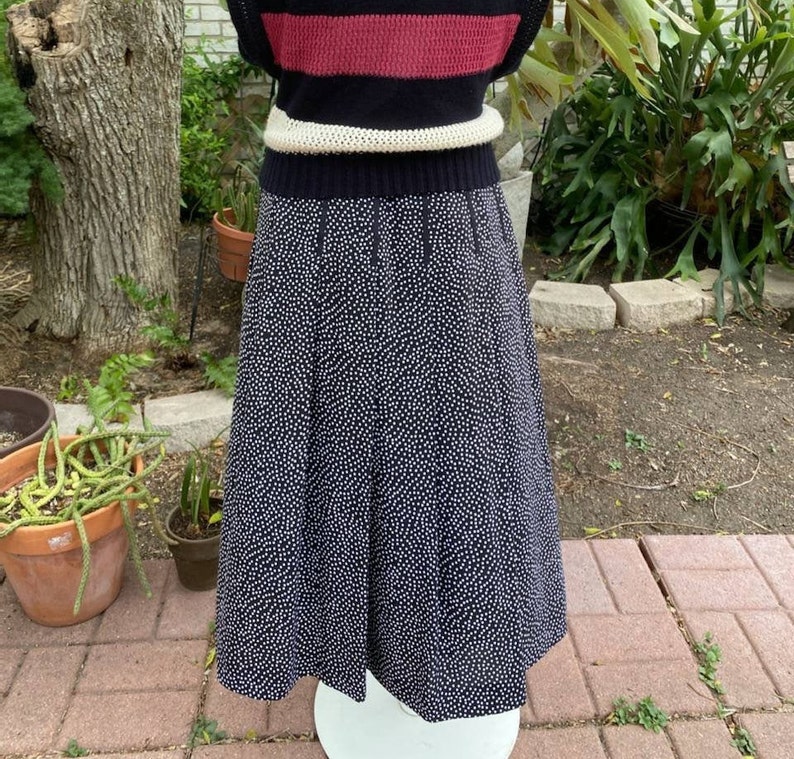 90s Pendleton Black White Polka Dot Silk Midi Skirt