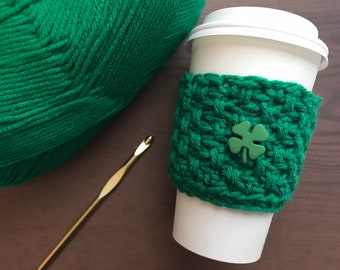 St. Patricks Day, Crochet Coffee Tea Cup Cozy, Iced Beverage Cup Cozy, Reusable To Go Cup Sleeve, Cold Drink Sleeve, Coffee Cup Sleeve