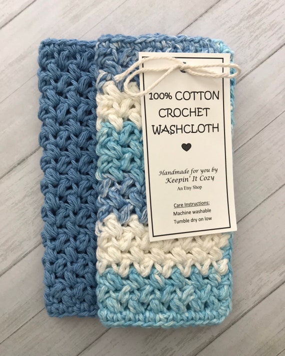 Crochet Wash Cloth SET OF 2 100% Cotton Kitchen Dish Cloth, Baby Wash Cloth,  Spa Facial Body Cloth, Eco Cloths, Kitchen Bathroom Décor 