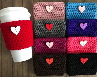 Valentines Day Heart, Crochet Coffee Tea Cup Cozy, Iced Beverage Cup Cozy, Reusable To Go Cup Sleeve, Cold Drink Sleeve, Coffee Cup Sleeve