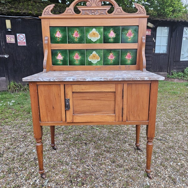 Victorian Satinwood Marble Topped Washstand