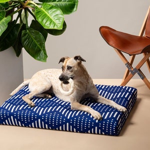 Blue Dog Bed, Modern Mudcloth Dog bed, Boho Pet bed