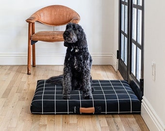 Luxury Black Grid Dog Bed, Orthopedic Pet Bed with Washable Dig-Proof Cover