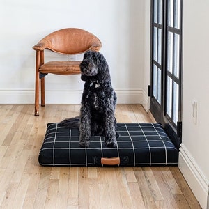 Luxury Black Grid Dog Bed, Orthopedic Pet Bed with Washable Dig-Proof Cover