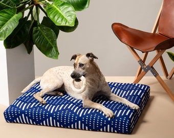 Blue Mudcloth Dog Bed, Modern Orthopedic Pet Bed