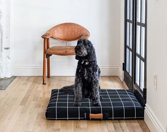 Minimalist modern dog bed duvet cover, Black Grid replacement pet cover with handle