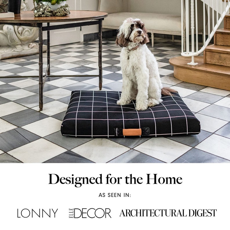 Minimalist modern dog bed duvet cover, Black Grid replacement pet cover with handle