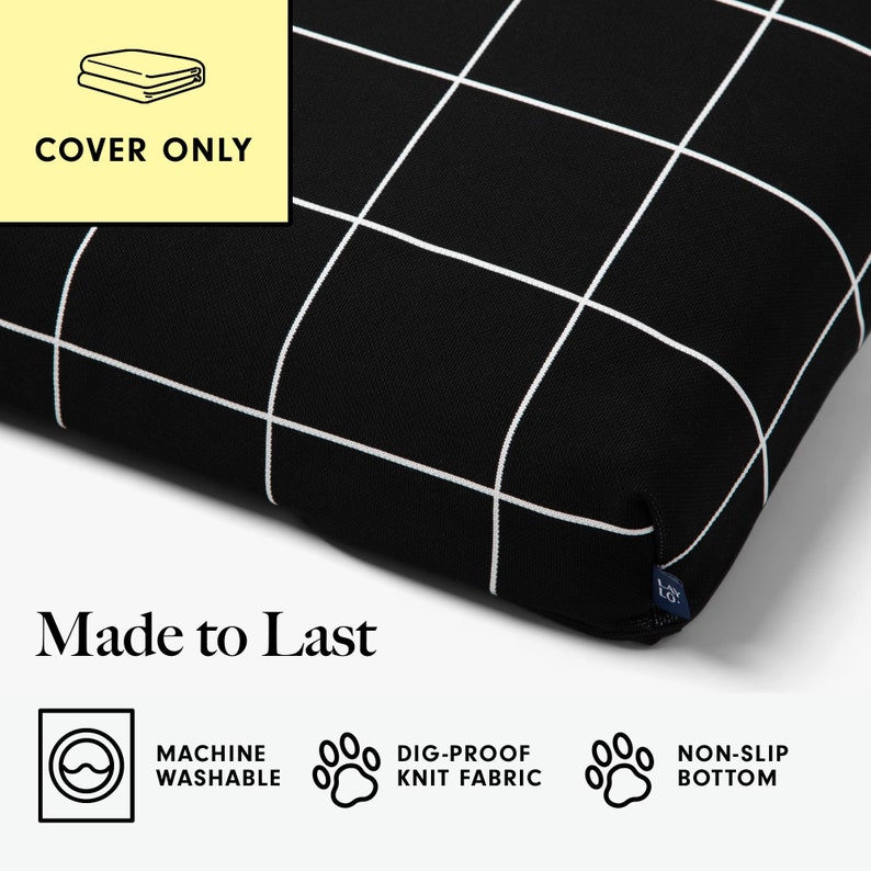 Minimalist modern dog bed duvet cover, Black Grid replacement pet cover with handle