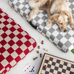 Luxury dog bed, checker pattern pet bed, medium dog bed, extra large dog bed, dog furniture, minimalist dog bed, pet pillow cushion image 1