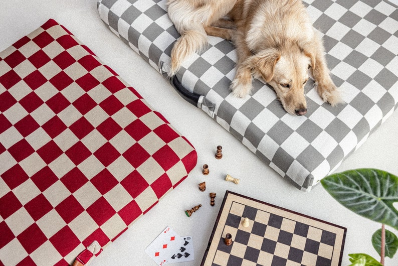 Luxury dog bed, checker pattern pet bed, medium dog bed, extra large dog bed, dog furniture, minimalist dog bed, pet pillow cushion image 1