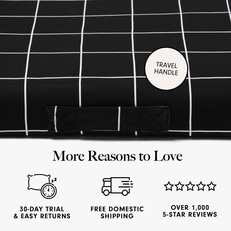 Minimalist modern dog bed duvet cover, Black Grid replacement pet cover with handle