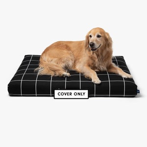 Minimalist modern dog bed duvet cover, Black Grid replacement pet cover with handle