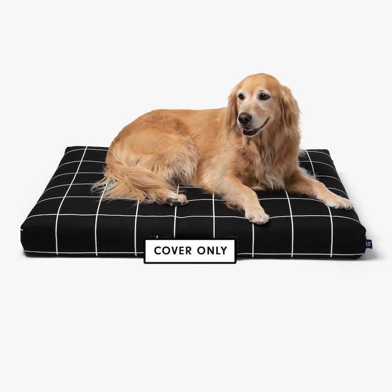 Minimalist modern dog bed duvet cover, Black Grid replacement pet cover with handle