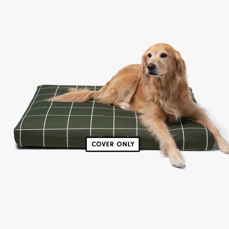 Minimalist modern dog bed duvet cover, Green Grid replacement pet cover with handle