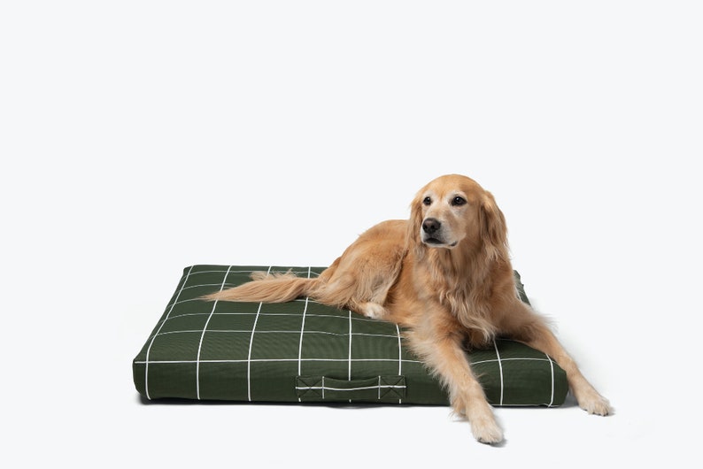 Minimalist modern dog bed, Orthopedic mattress, Washable Grid replacement cover with handle