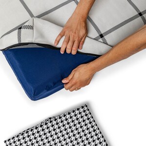 Houndstooth modern dog bed, Washable orthopedic mattress, Black and White replacement cover with travel handle