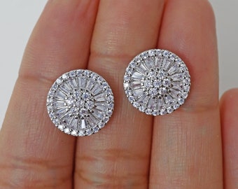 Swarovski Crystal Floral Circle stud Earrings, Bridal Jewelry, Bridal Stud Earrings, Crystal Bridal Earrings, Statement Earrings Cz