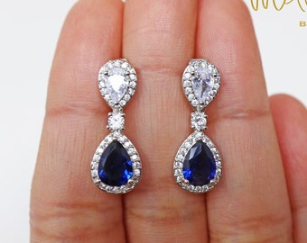 Blue Drop Infinity Crystal/Diamond Stud Earrings, Bridal Jewelry, Bridal Stud Earrings, Crystal Bridal Earrings, Statement Earrings Cz