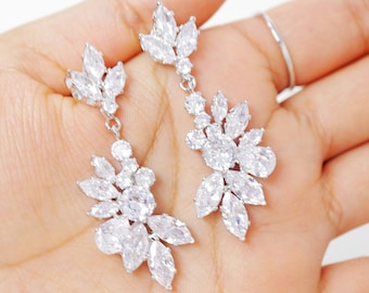 Cubic Zirconia long Bridal Wings Drop, Dangle Crystal, Diamond Earring, Long Bridal Jewelry, Crystal Bridal Earrings, Statement Earrings Cz