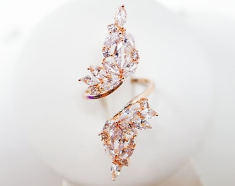 Diamante de hojas de vid de cristal Swarovski, conjunto de anillos de boda de cristal, joyería de boda, accesorios nupciales, joyería de declaración, cristales Swarovski.
