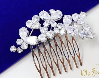 Cubic Zirconia, Diamond Butterfly Floral Bridal Hair Comb, Bridal Hair Accessories, Wedding Hair Accessory, Bridal Hair Comb.