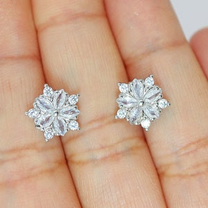 CZ Frozen Bloom stud Earrings, Bridal Jewelry, Bridal Stud Earrings, Crystal Bridal Earrings, Statement Earrings Cz