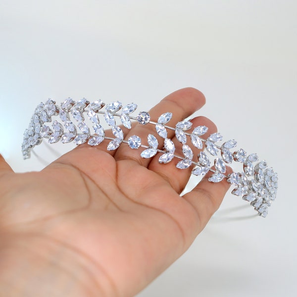 Swarovski Crystals Vine Leaves Two Layer Headpiece, Hair Vine Headband, Bridal Hair Vine, Rhinestone Headband, Delicate Headband.