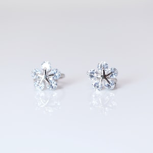 6mm Swarovski Crystal Sterling Silver Floral Cartilage Hoop Earrings, Statement Earrings, Upper Helix Hoop Earrings.