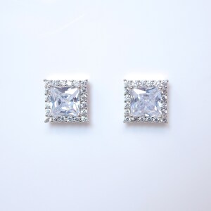 Cubic Zirconia Square stud Earrings, Bridal Jewelry, Bridal Stud Earrings, Crystal Bridal Earrings, Statement Earrings Cz