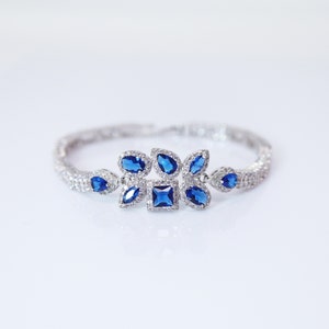 CZ Royal Blue Floral Dainty Diamond Bracelet, Bracelet , Wedding Bracelet, Bridesmaid Gift, Bride Bracelet, Bridal Bracelet, CZ bracelet.