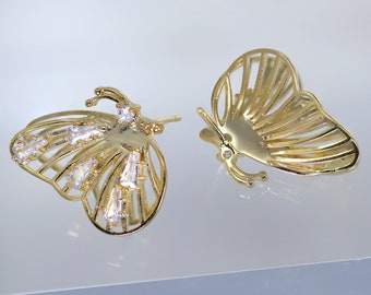 Swarovski Crystal Spots On 3D Gold Butterfly Stud Earrings, Dainty Stud, Statement Earrings.