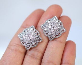 Floral Square Mandala CZ Diamond Earrings, Bridal Jewelry, Bridal Stud Earrings, Crystal Bridal Earrings, Statement Earrings Cz