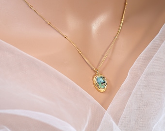 18k vergulde dubbelzijdige sierlijke abalone schelpketting • Gouden kettingketting • Minimalistisch • Gouden sereniteit ketting