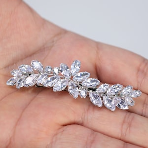 Silver Floral Leaves Wave CZ French Hair Clip, Bridal Hair Accessories, Bridesmaid Gift, Wedding Hair Accessory, Bridal Peach Hair Clip