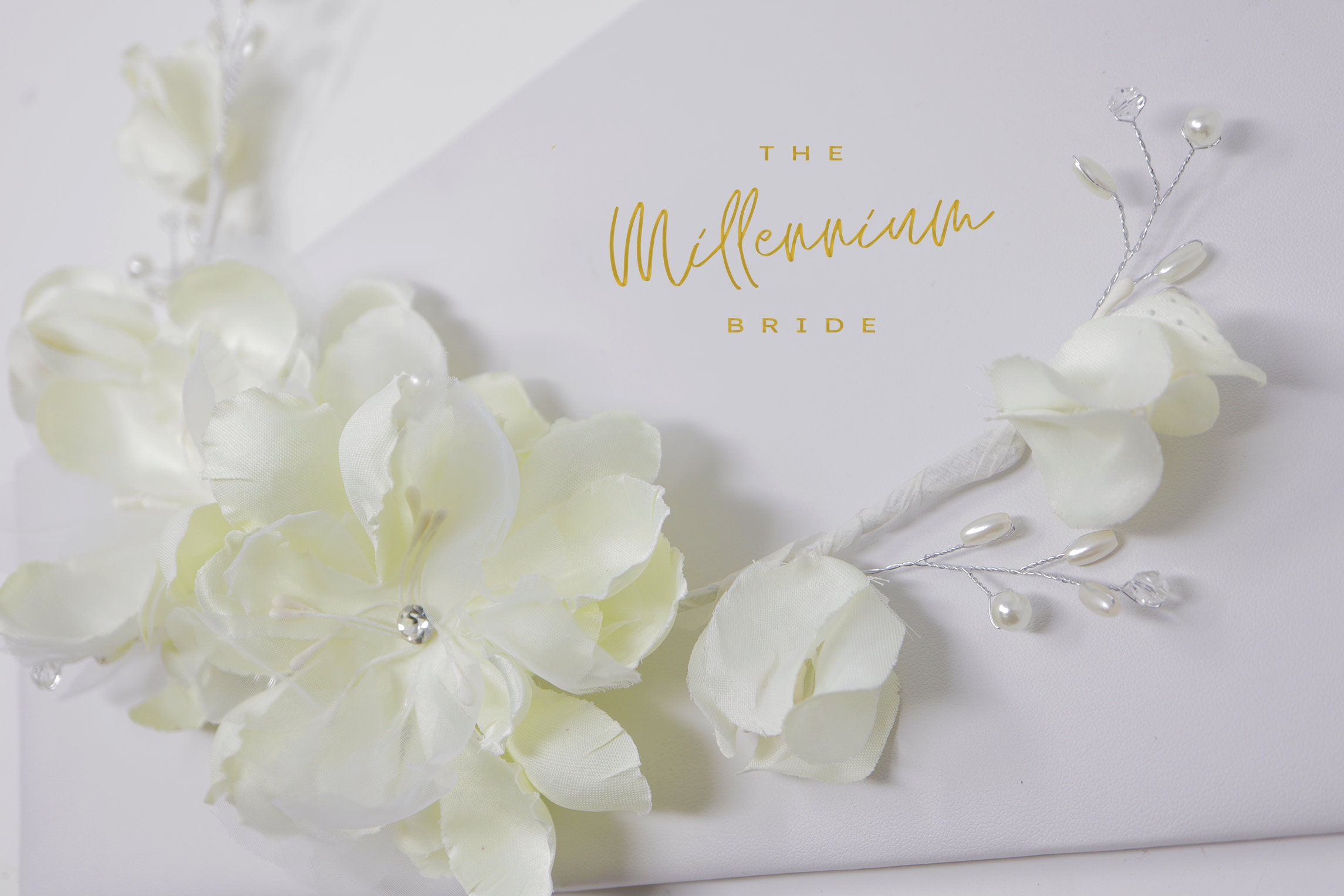 Swarovski Crystals Pearl Diamond Ivory Floral Large Bridal  display picture 3