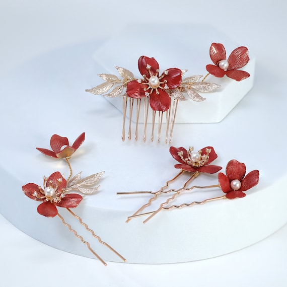 Fermacapelli Da Sposa Con Fiore In Ceramica, Perle Finte E Strass - Accessorio Elegante Per Matrimoni E Occasioni Speciali - Foto 7