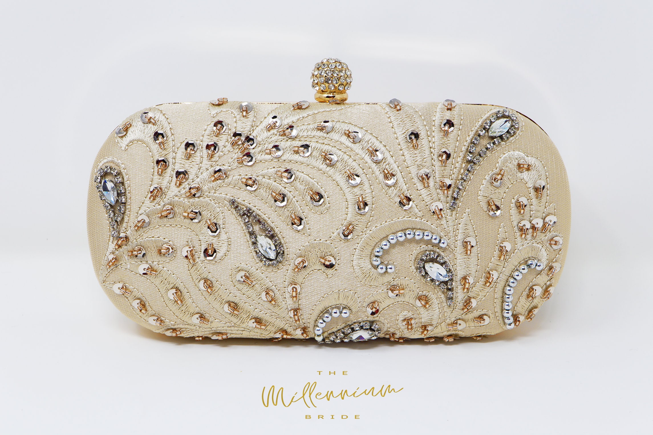 Crystal Leaves and Beads Embroidered Wedding Clutch, Statement Bag, Evening Clutch, Wedding Clutch, Bridal Bag, Beige Cross Body Bag