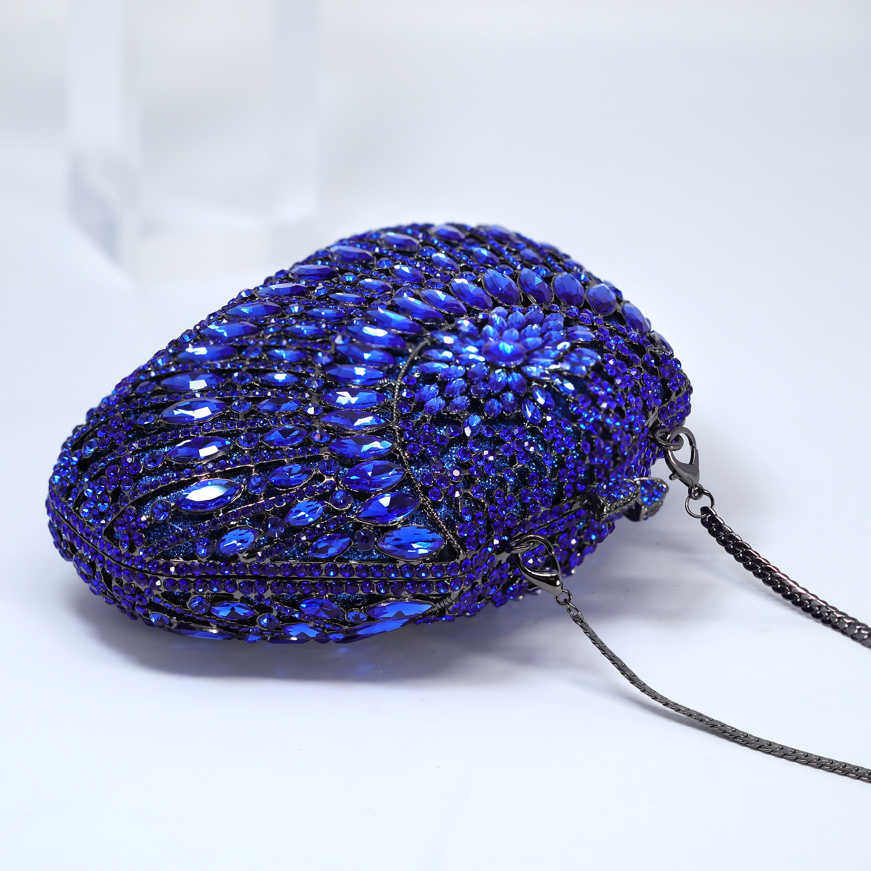 Flower of Deep Blue Sea Rhinestone Embellished Small Wedding Clutch ...