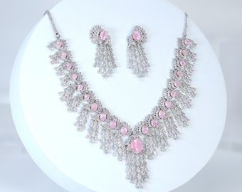Cz Chandelier Waterfall Statement Necklace set, Gift for her, Bride Necklace, Mother Of Bride/Groom Necklace Set Cz.