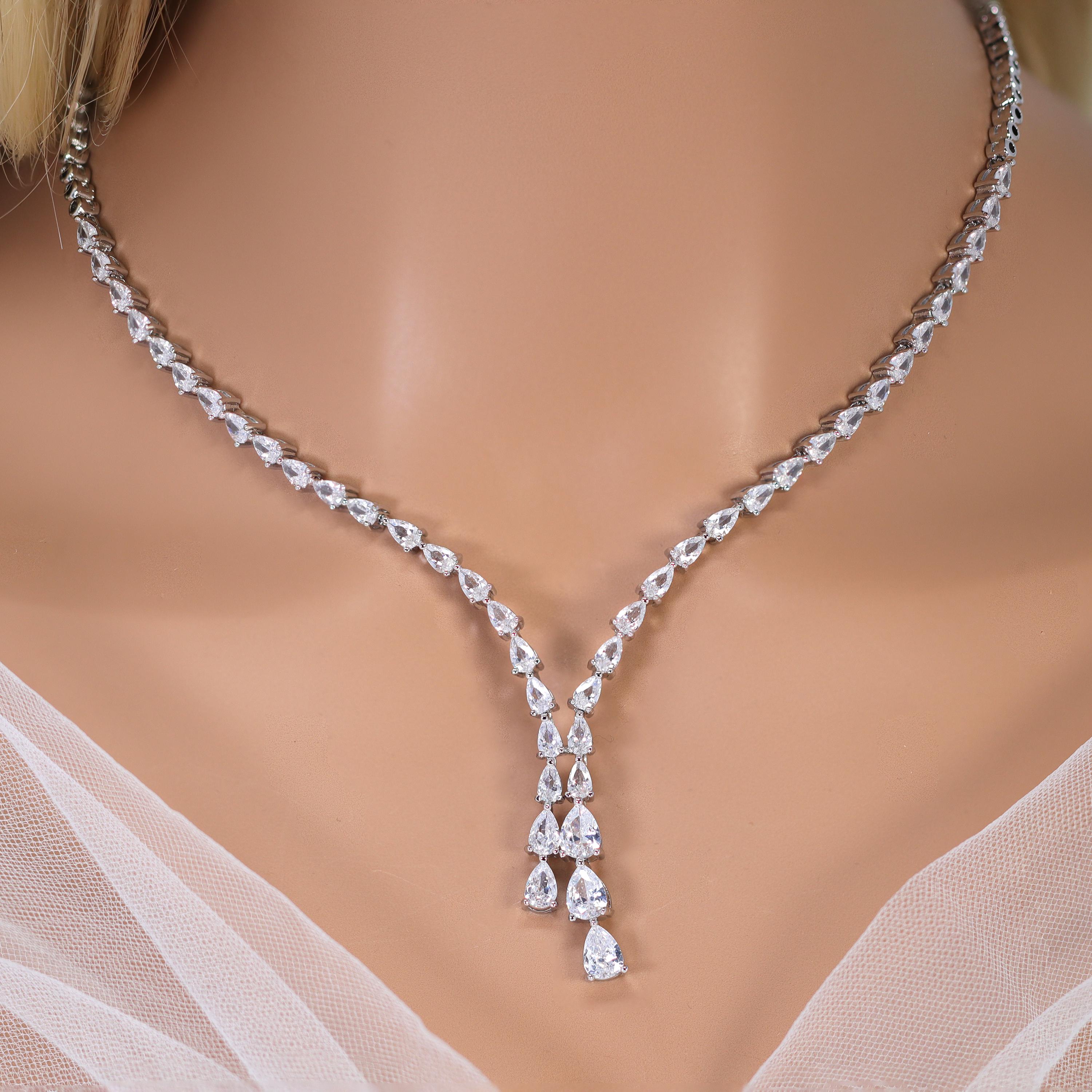 Swarovski Crystals Exquisite Teardrop Necklace and Earrings Set, Long Bridal Earrings and Necklace, Statement Earrings Cz Necklace Set. - Etsy Swarovski Crystals Exquisite Teardrop Necklace and Earrings Set, Long Bridal Earrings and Necklace, Statement Earrings Cz Necklace Set. - Etsy