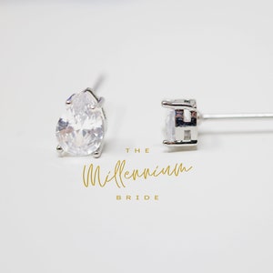 5mm Diamond Teardrop Crystal Stud Earrings, Long Bridal Jewelry, Bridal Earrings, Crystal Bridal Earrings, Statement Earrings Cz