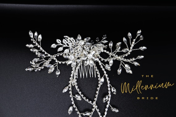 Fermaglio Per Capelli Fiore A Goccia Con Cristalli Zircone Cubico, Accessorio Per Matrimonio E Festa, Verde E Argento