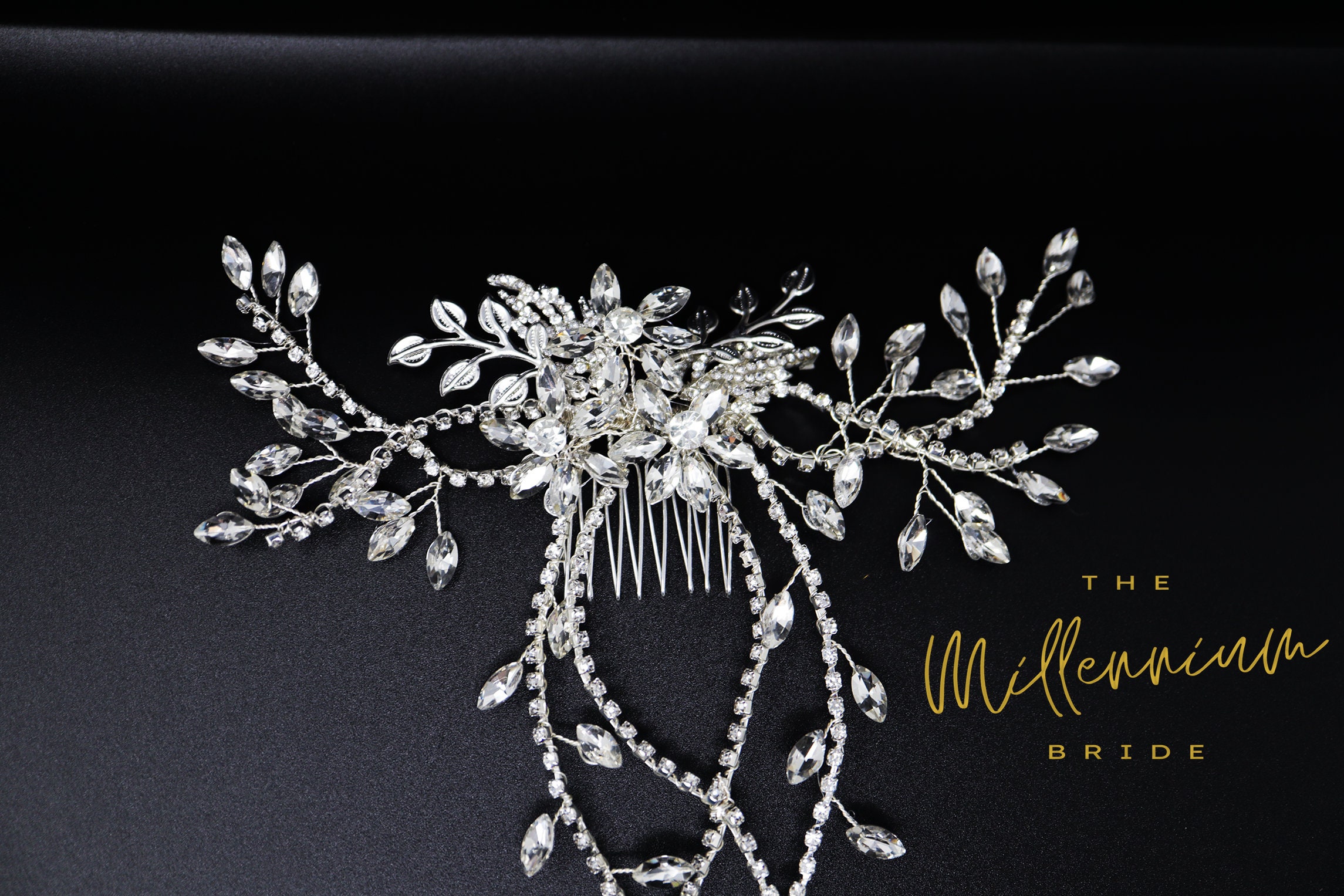 Wedding side hair piece Diamond bridal head piece. Large Swarovski Crystals. Swarovski Crystals And Bunch Of White Pearls Bridal Hair  main image 3