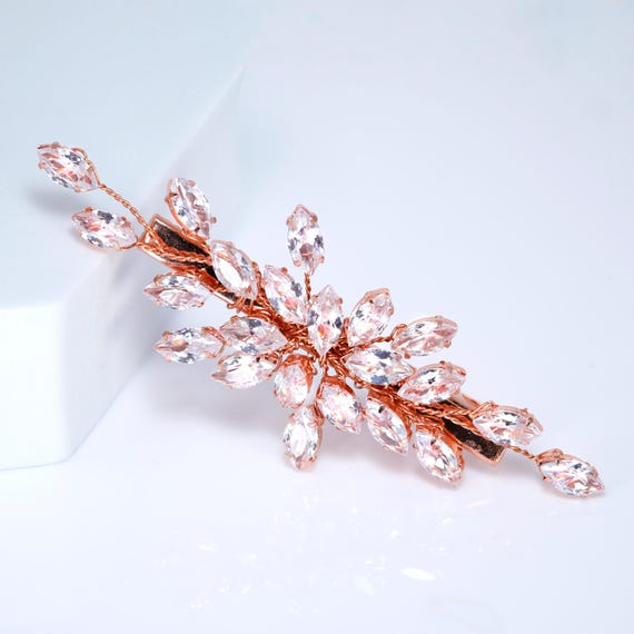 Clear Rhinestone And Gold Metal Leaf-Motif Hair Clip Amazon.com : Kisshine Leaf Bride Wedding Hair Pins Gold  main image 3